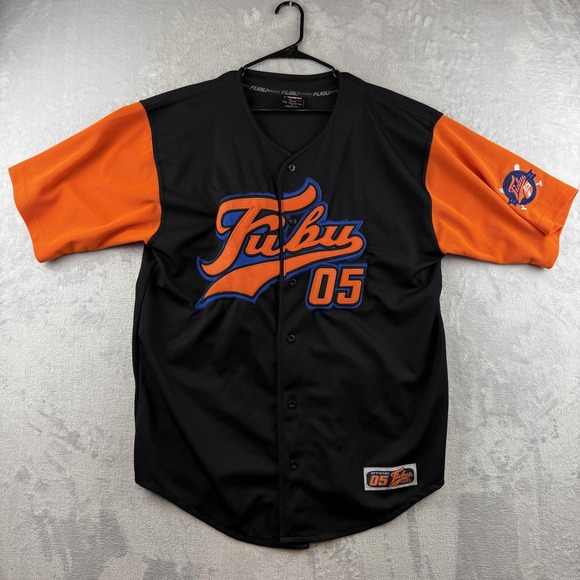 Vintage Fubu Baseball Jersey Shirt Mens Large Black Orange 05 Collection 2000s - Picture 2 of 9